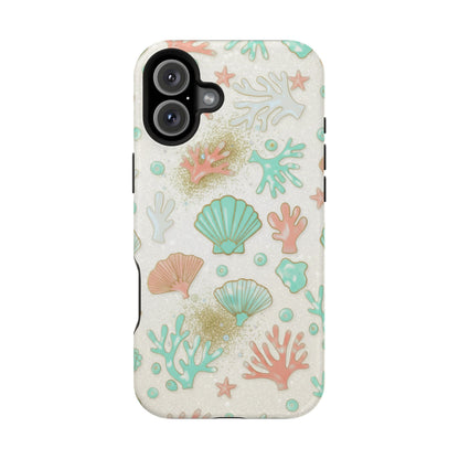 Sea Shells Magnetic Impact Phone Case — Pastel Coral & Teal Beach Design