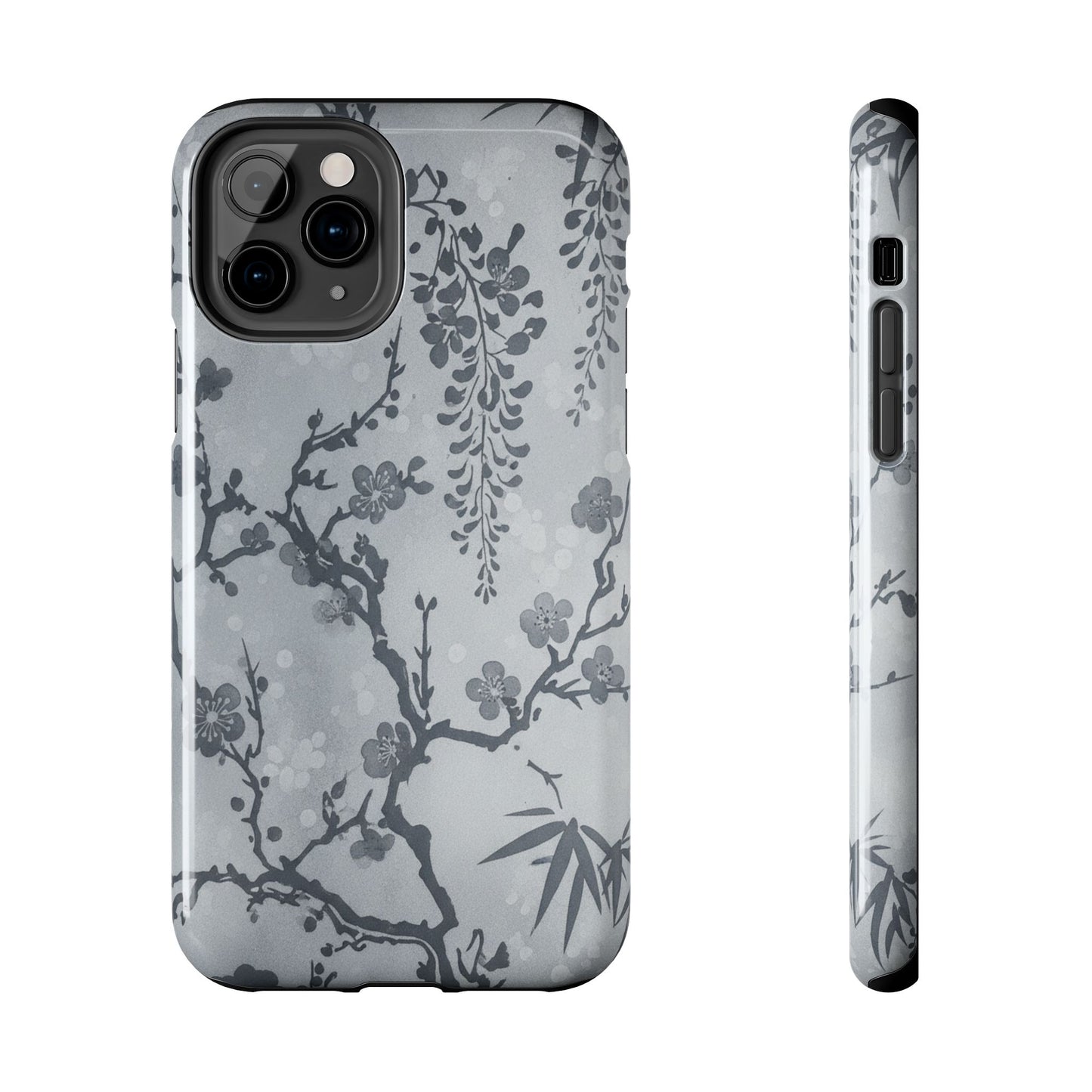 Tough Phone Case — Gray Cherry Blossom Ink Floral Design