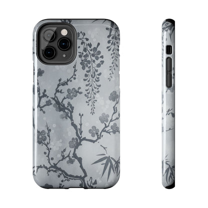 Tough Phone Case — Gray Cherry Blossom Ink Floral Design