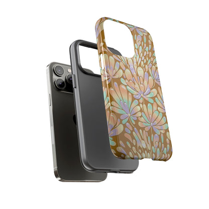 Floral Burst Tough Phone Case – Gold Pastel Botanical Protection