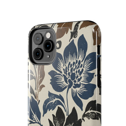 Floral Vintage Tough Phone Case — Blue & Brown Botanical Protection