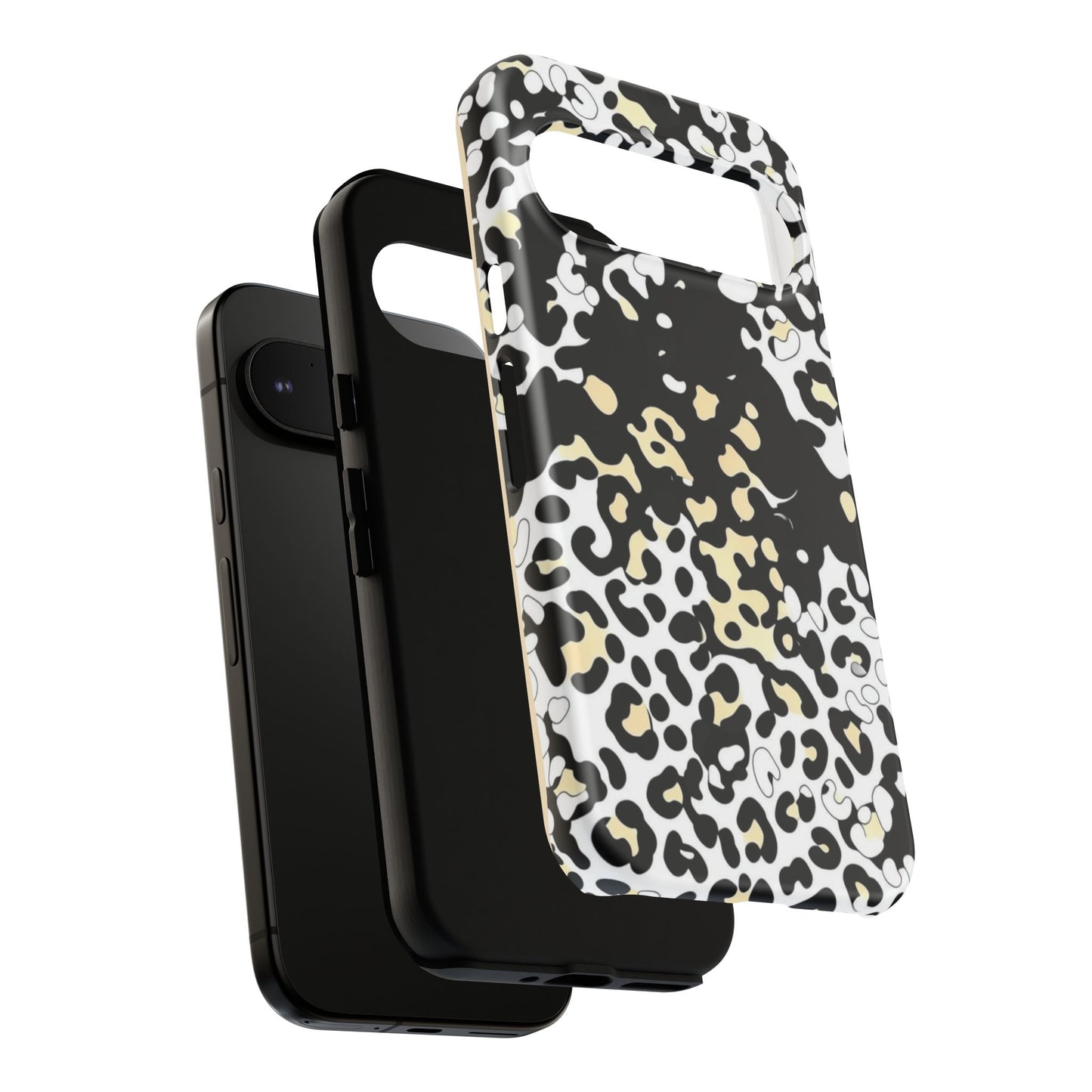 Leopard Splash Tough Phone Case — Black & Cream Animal Print Protective Cover