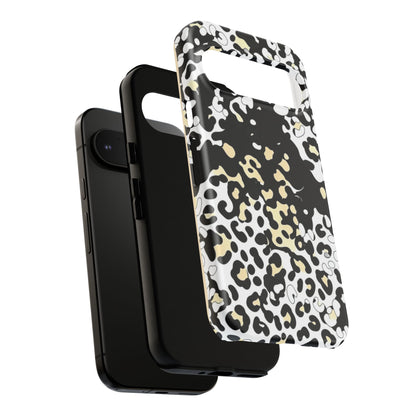 Leopard Splash Tough Phone Case — Black & Cream Animal Print Protective Cover