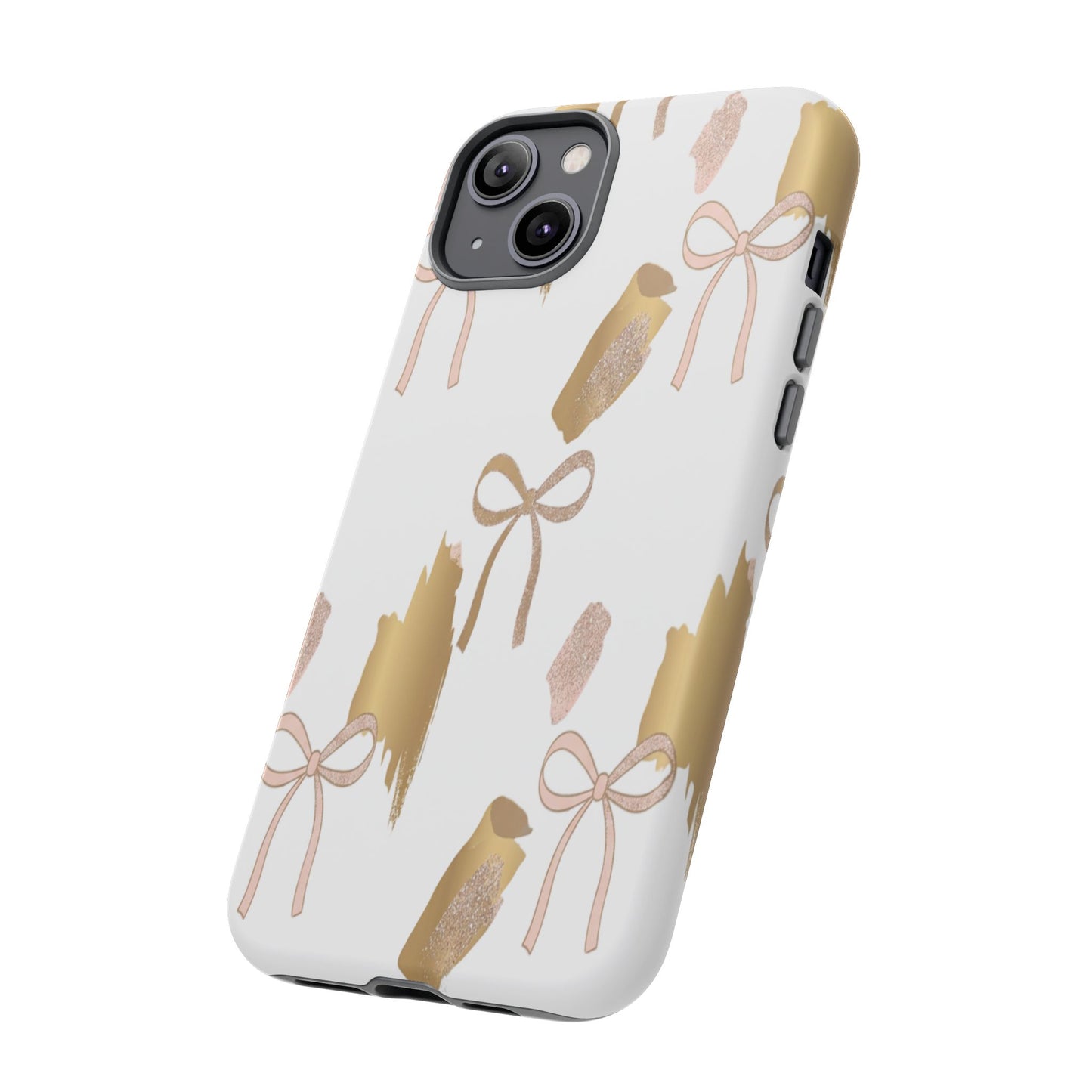 Phone Case — Gold Brushstroke & Blush Bow Pattern