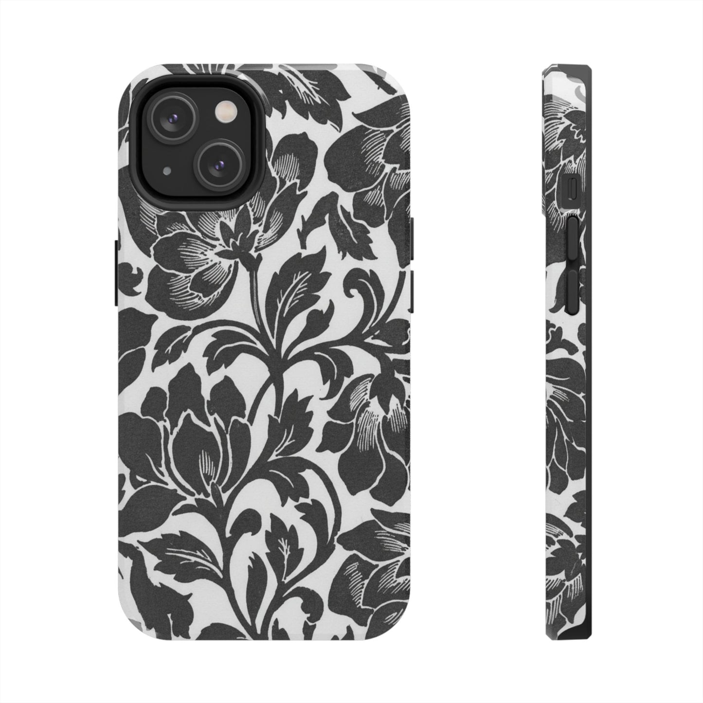 Tough Phone Case — Black & White Vintage Floral Protective Cover