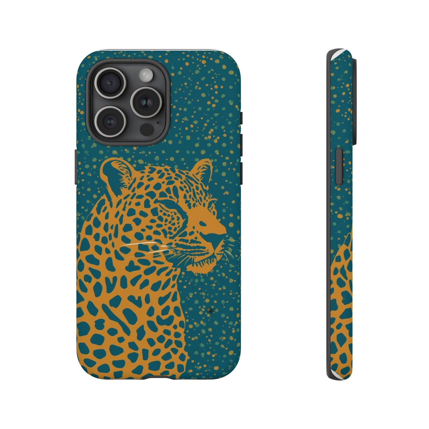 Leopard Spotlight Phone Case — Teal Gold Animal Print Protective Cover