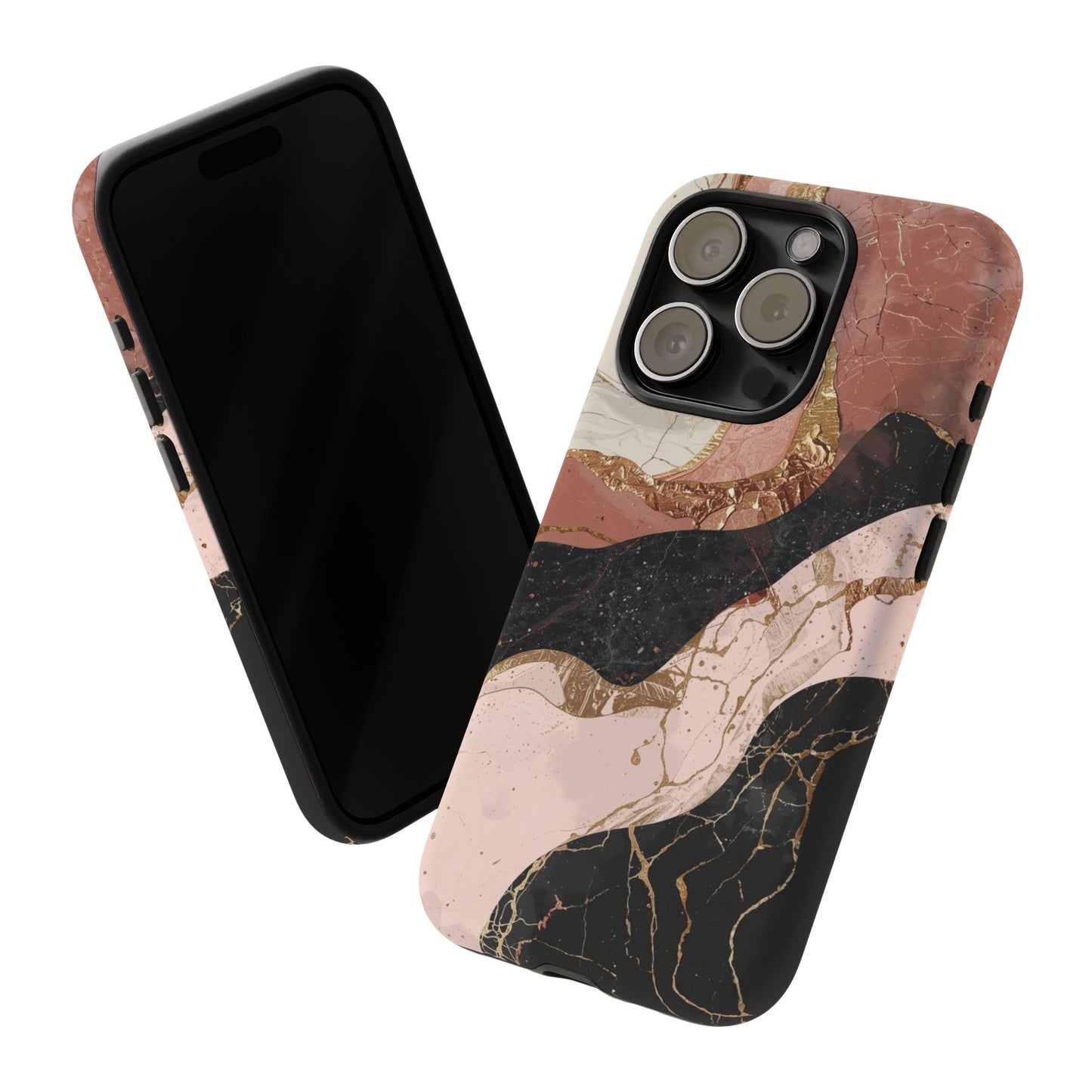 Marbled Rose Gold Phone Case — Abstract Pink & Black Protective Tough Case
