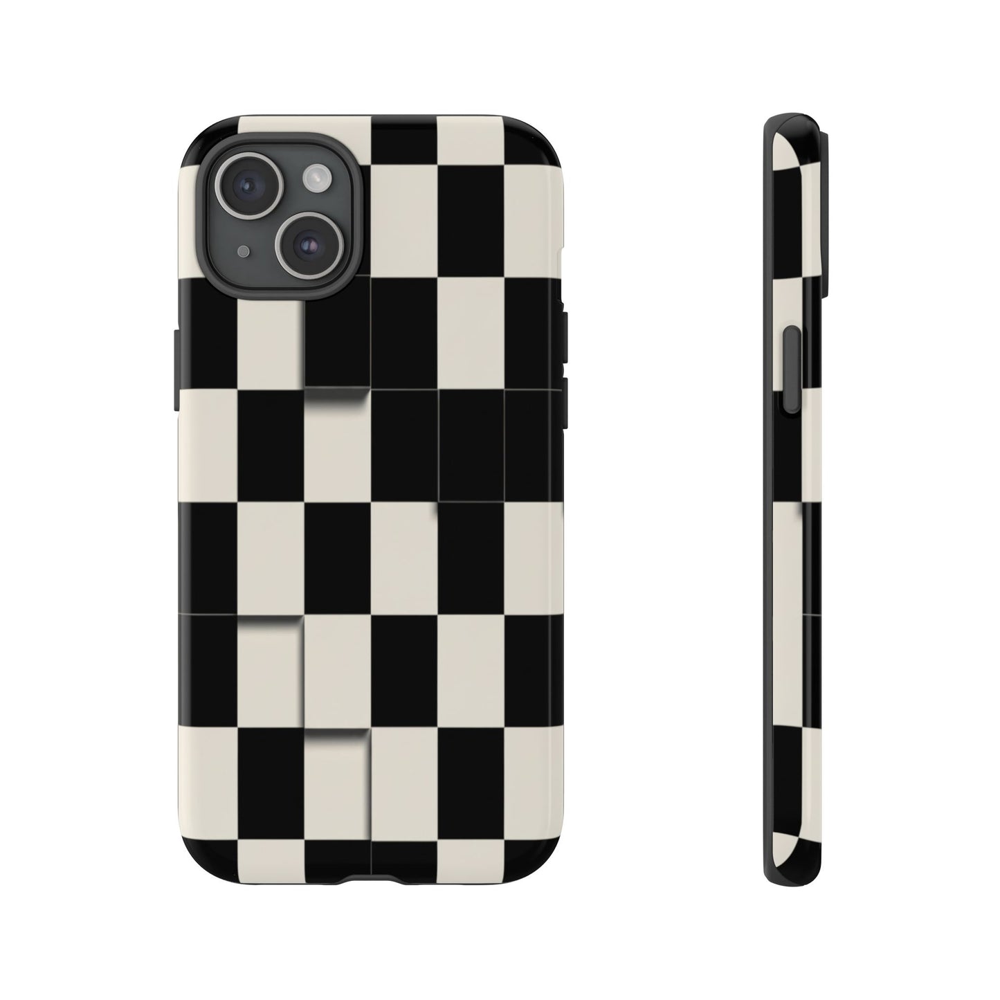 Checkerboard Tough Phone Case — Classic Black & Cream Grid Protective Cover