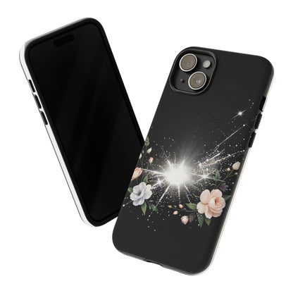 Floral Burst Phone Case — Protective Black Sparkle Design