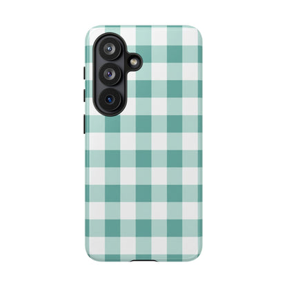 Mint Green Buffalo Check Tough Phone Case — Durable Plaid Protective Cover