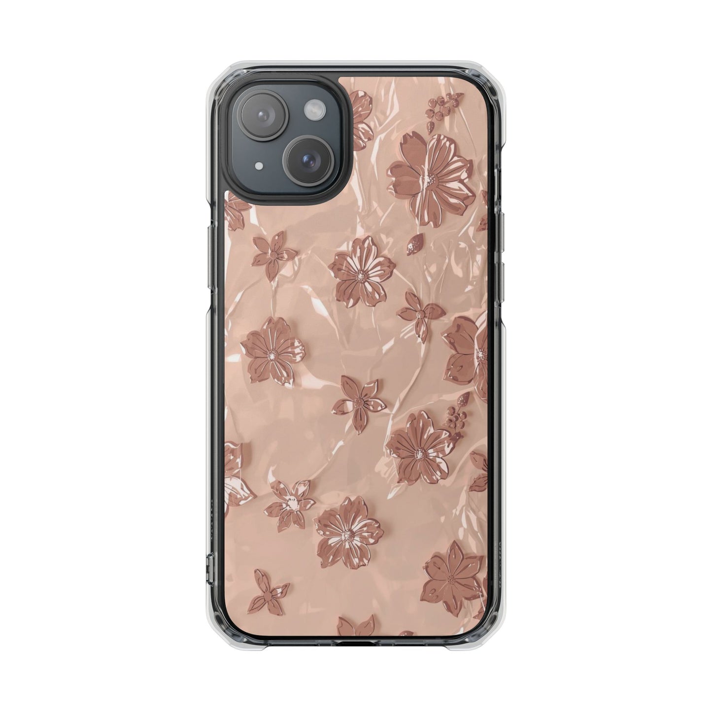 Clear Magnetic Phone Case — Rose Gold Floral Impact Protection