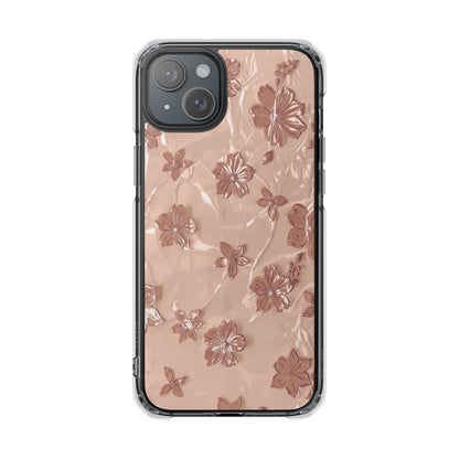 Clear Magnetic Phone Case — Rose Gold Floral Impact Protection