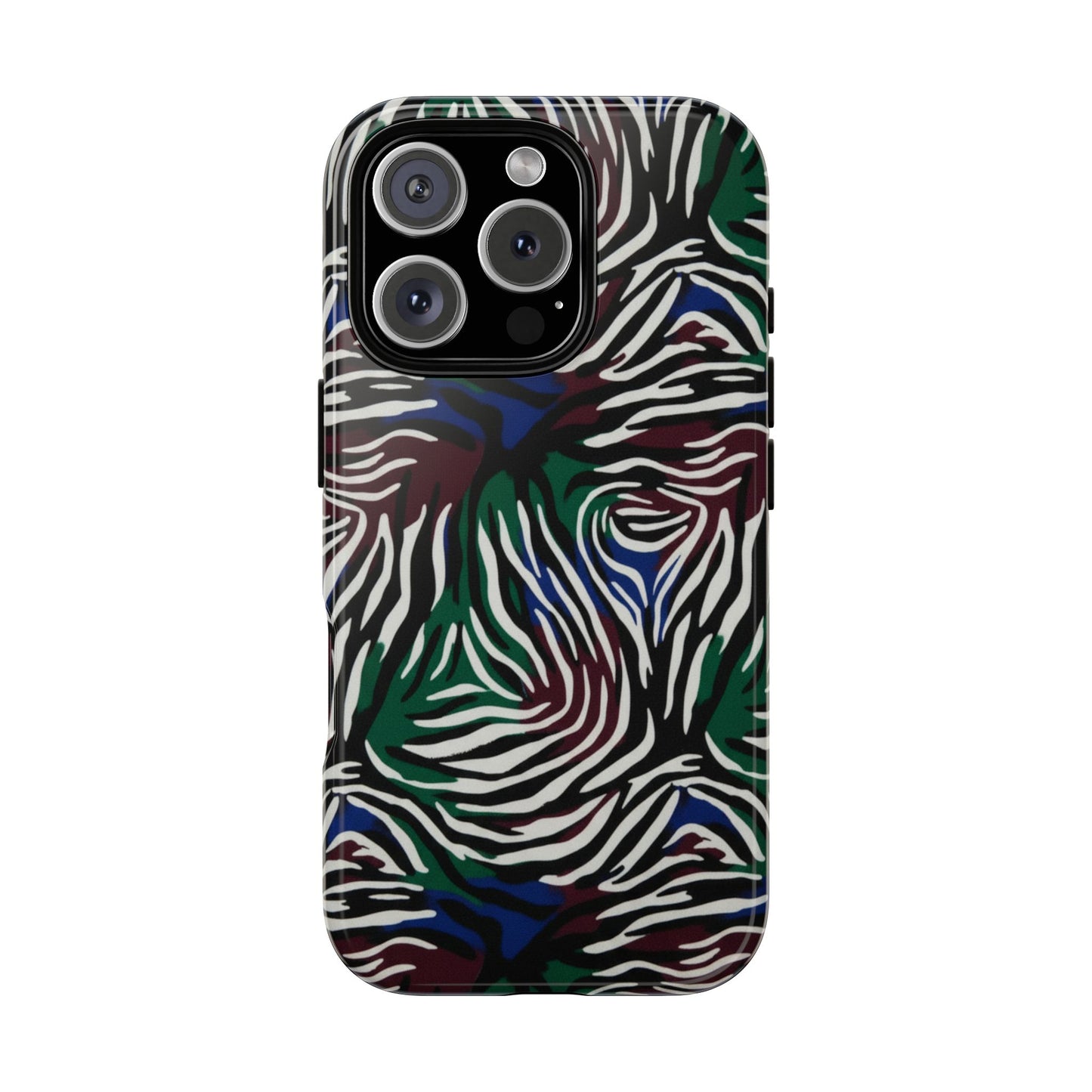 Zebra Camo Tough Phone Case – Green & Blue Animal Print Protective Cover
