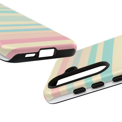 Pastel Striped Tough Phone Case – Protective Retro Rainbow Design