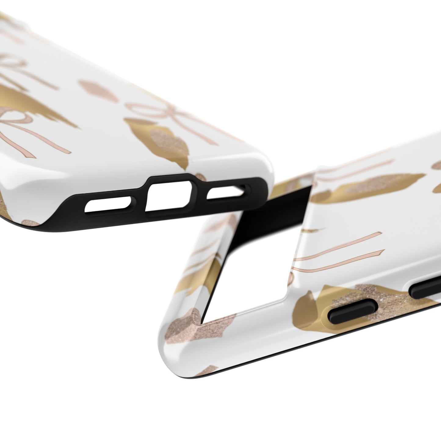 Phone Case — Gold Brushstroke & Blush Bow Pattern
