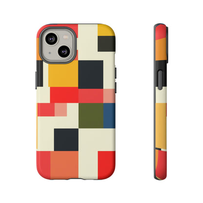 Abstract Color Block Tough Phone Case — Retro Geometric Protective Cover