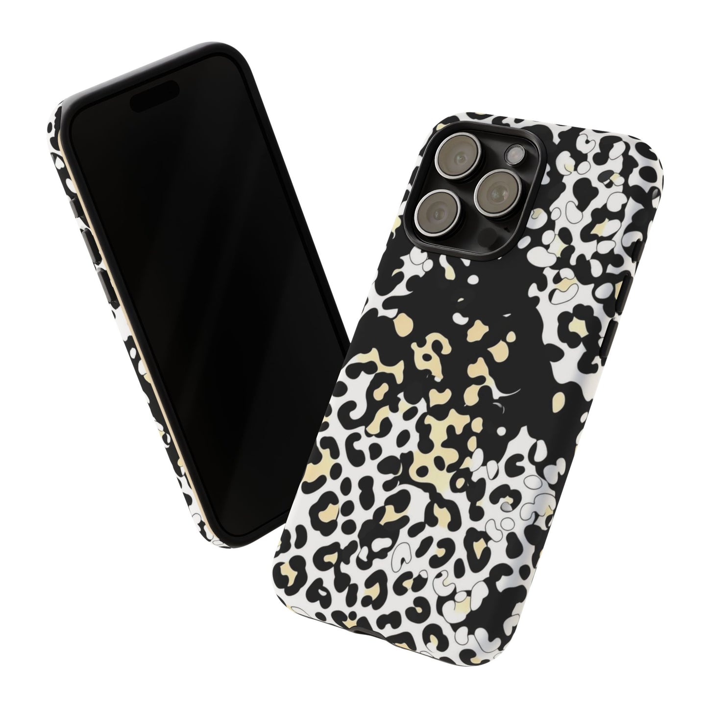 Leopard Splash Tough Phone Case — Black & Cream Animal Print Protective Cover