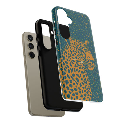 Leopard Spotlight Phone Case — Teal Gold Animal Print Protective Cover