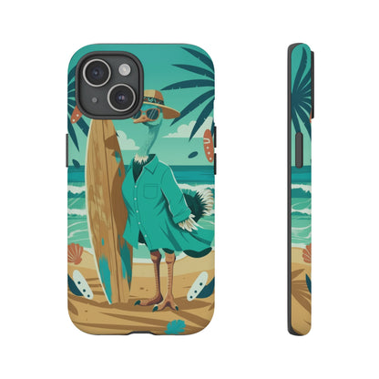 Phone Case — Retro Dressed Seagull Surfing Beach Illustration