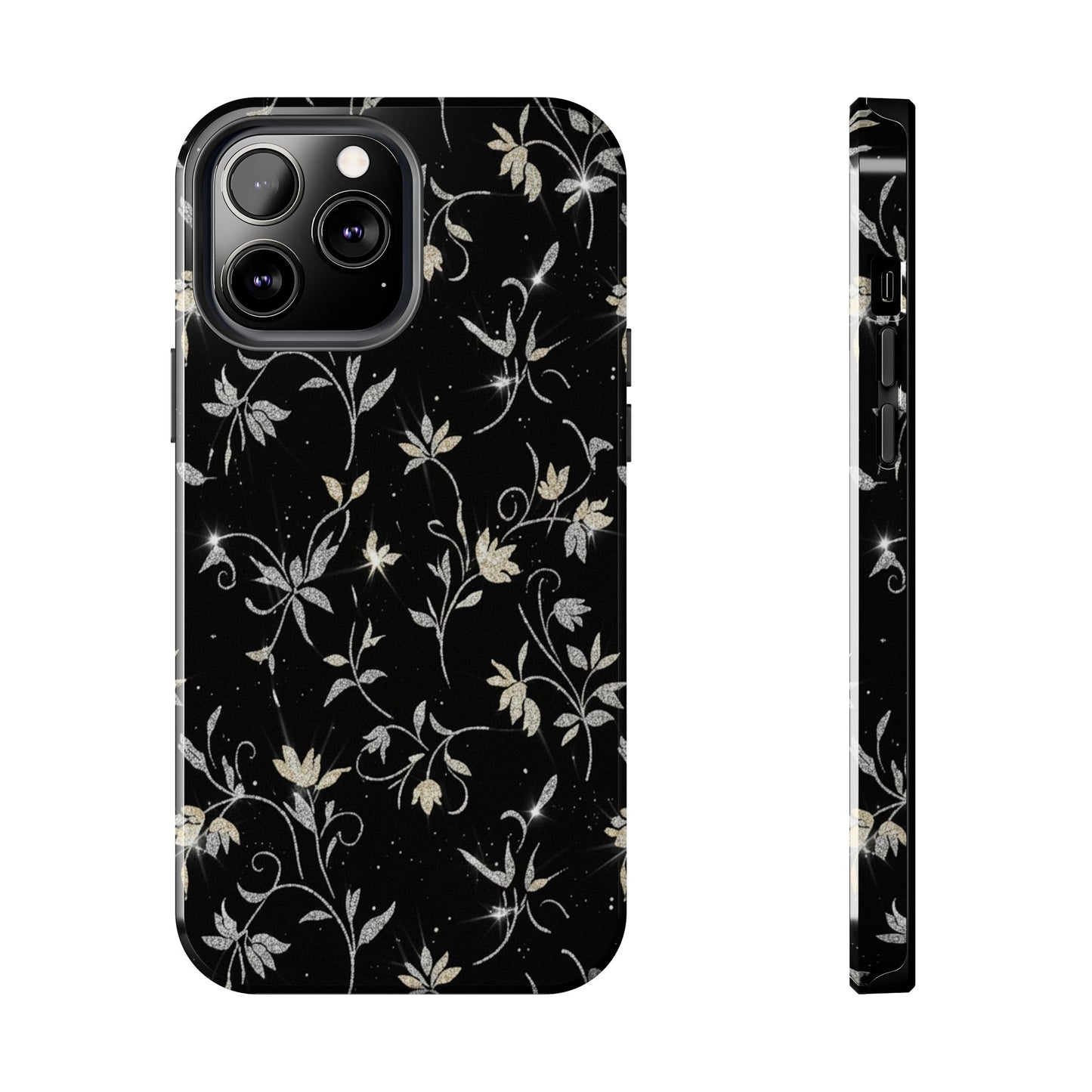 Floral Noir Tough Phone Case — Vintage Black Botanical Protective Cover