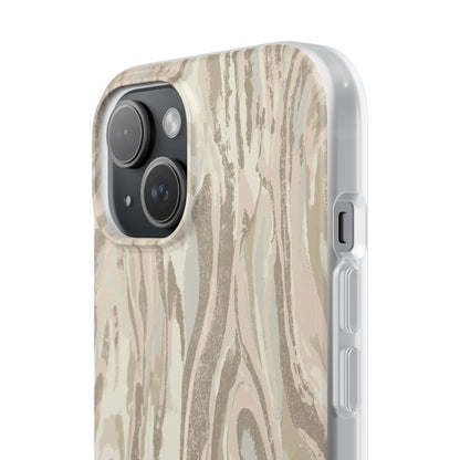 Neutral Marble Swirl Flexi Phone Case — Beige Abstract Protective Cover