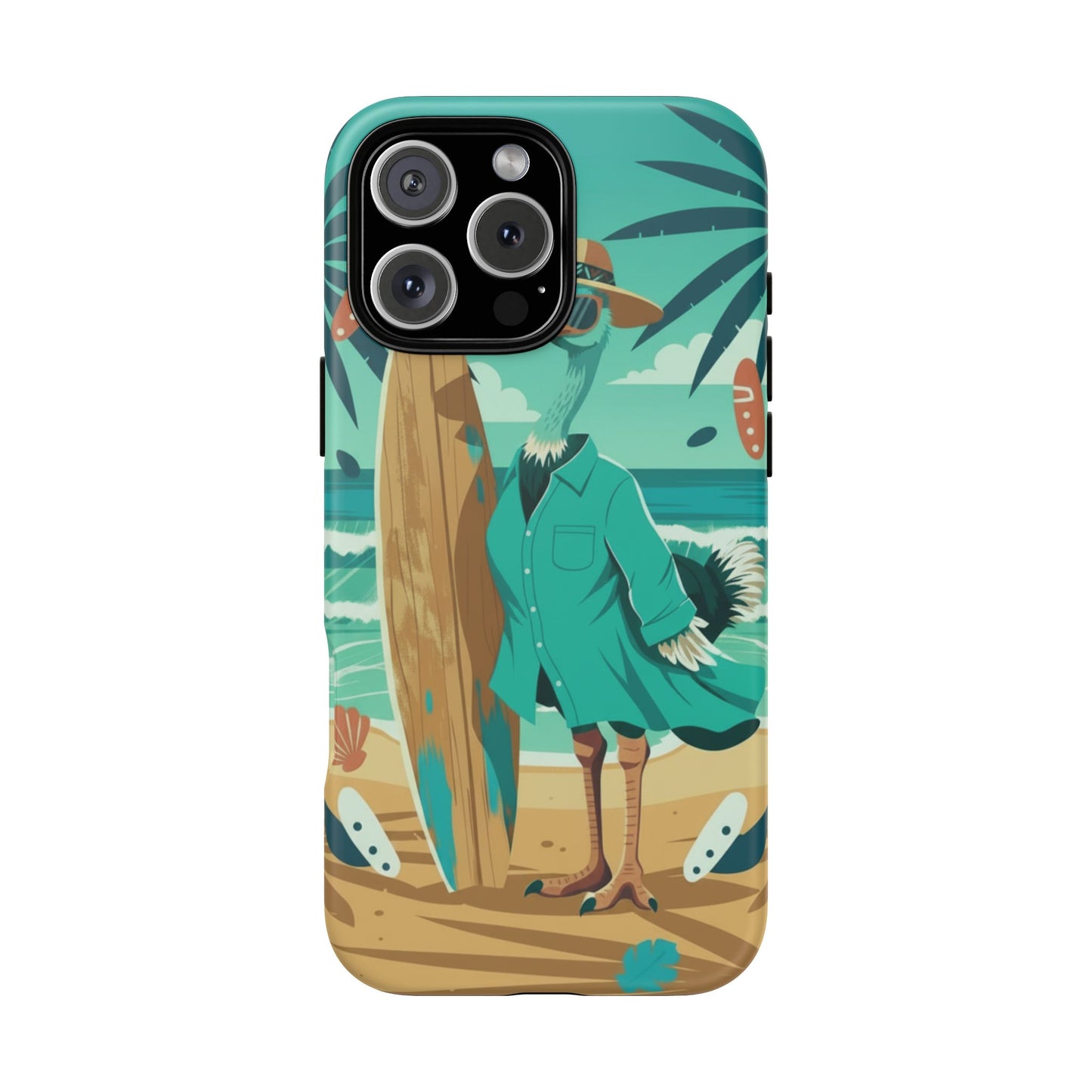 Phone Case — Retro Dressed Seagull Surfing Beach Illustration