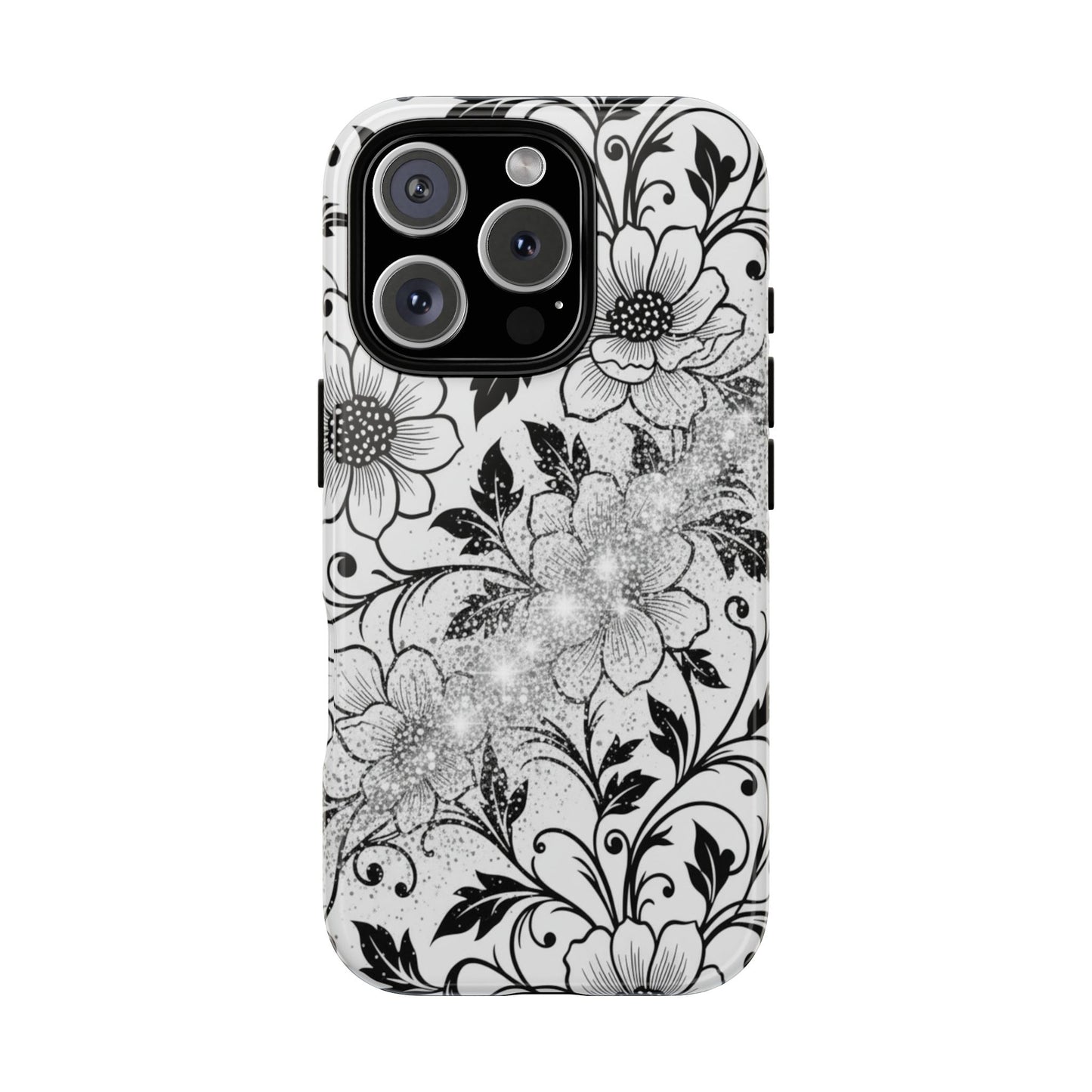 Floral Lace Phone Case — Black & White Vintage Flower Protective Case
