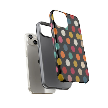 Polka Dot Tough Phone Case – Colorful Retro Dots on Black