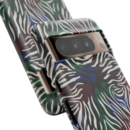 Zebra Camo Tough Phone Case – Green & Blue Animal Print Protective Cover