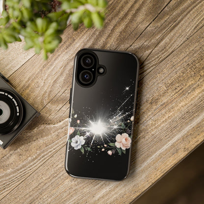 Floral Burst Phone Case — Protective Black Sparkle Design