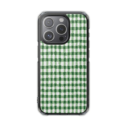 Green Gingham Clear Magnetic Phone Case — Protective Impact Cover