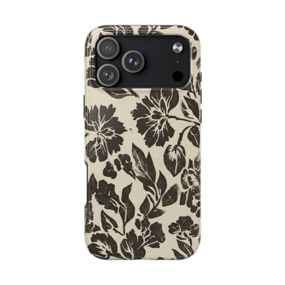 Floral Noir Tough Phone Case — Black Vintage Flower Protective Cover