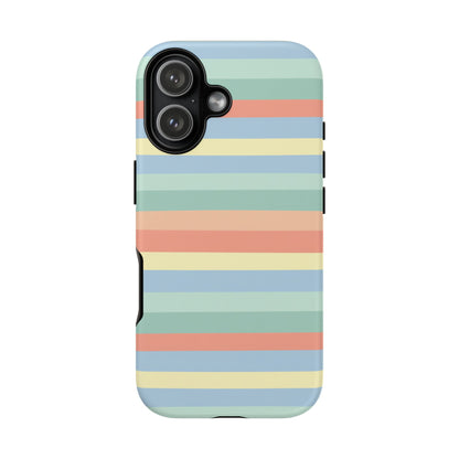 Pastel Striped Phone Case — Retro Horizontal Multi-Color Tough Case