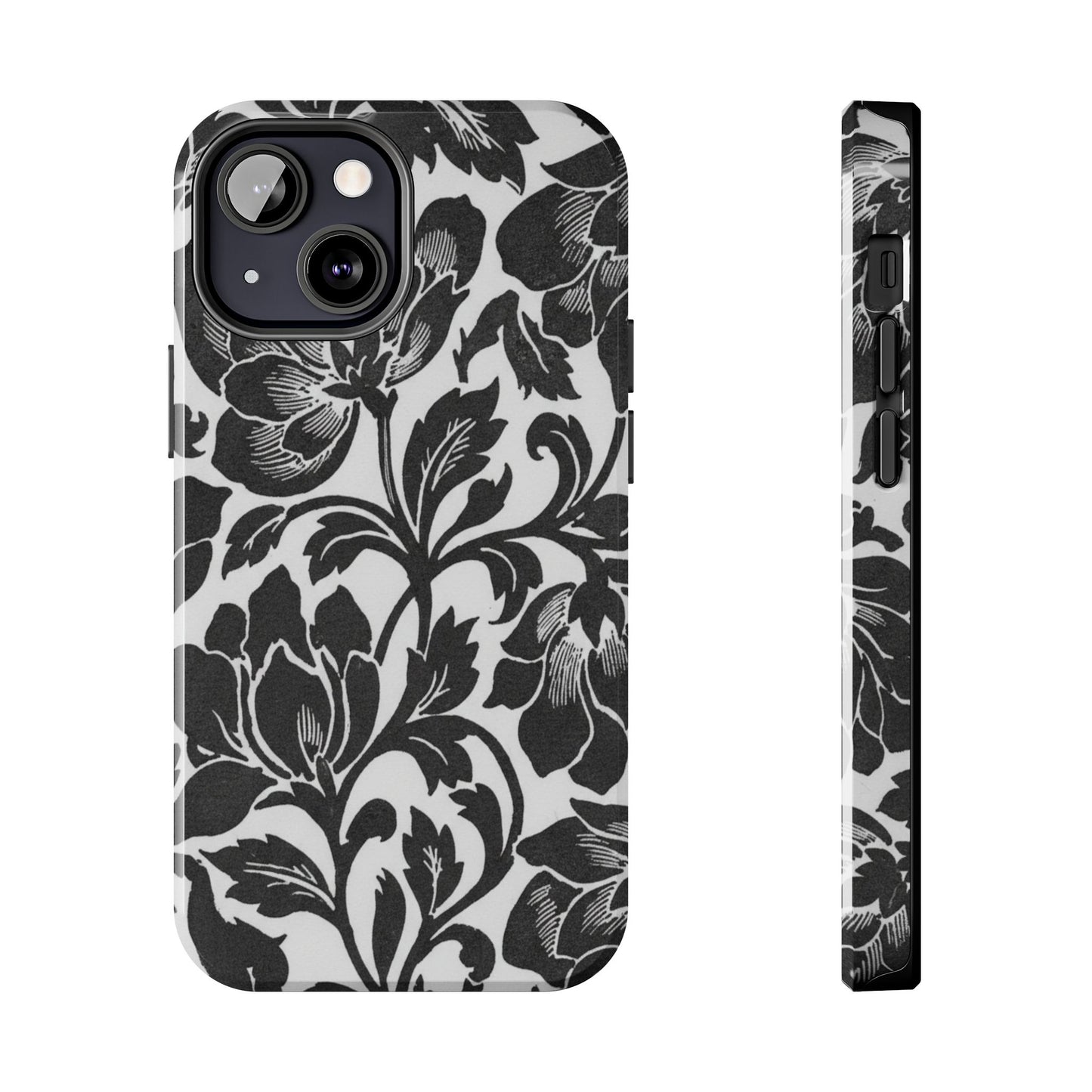Tough Phone Case — Black & White Vintage Floral Protective Cover