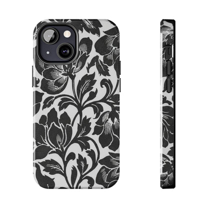 Tough Phone Case — Black & White Vintage Floral Protective Cover