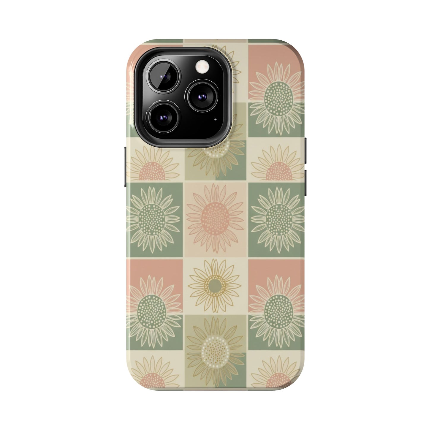 Copy of Copy of Copy of Sunflower Check iPhone Tough Phone Case — Retro Pastel Floral Protective Cover