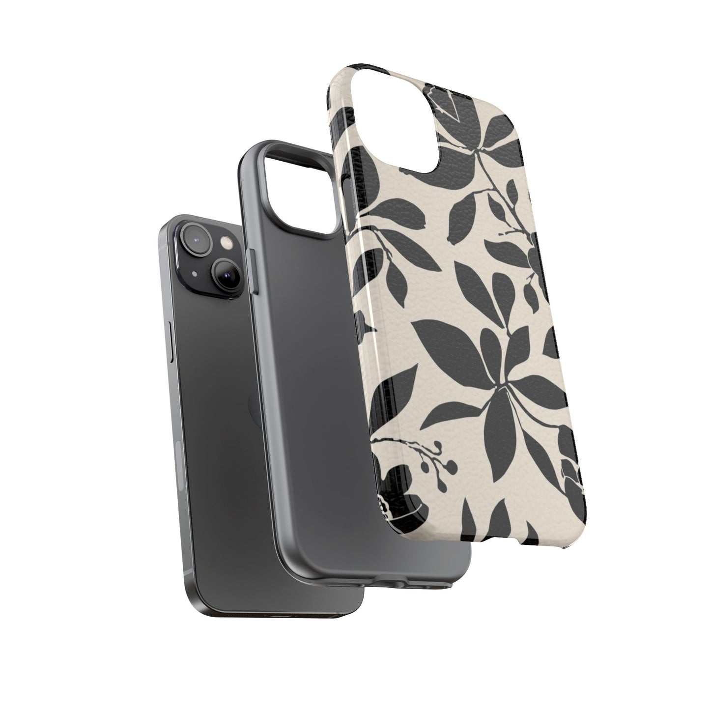 Black Floral Pattern Phone Case — Monochrome Botanical Tough Case