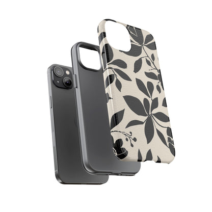 Black Floral Pattern Phone Case — Monochrome Botanical Tough Case