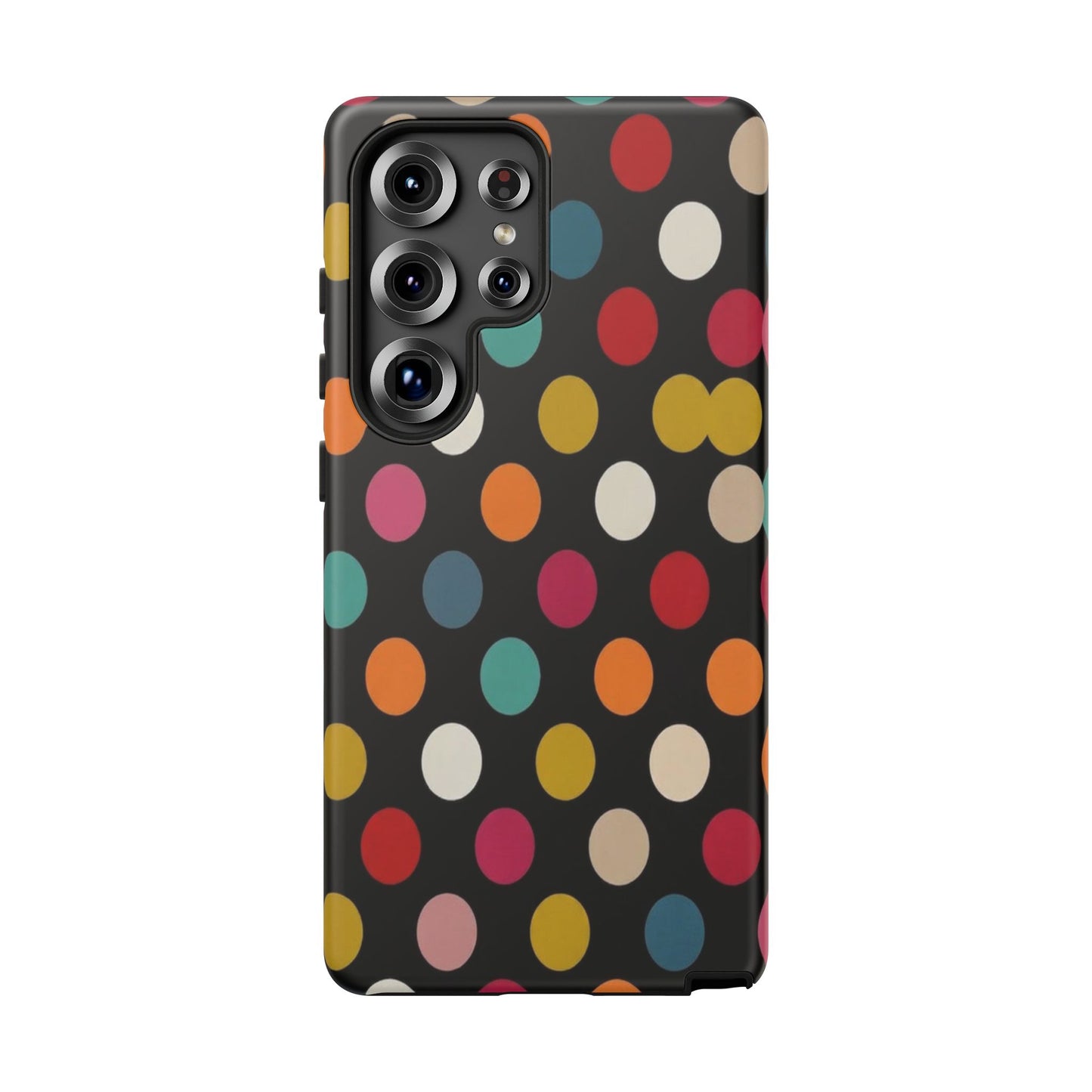 Polka Dot Tough Phone Case – Colorful Retro Dots on Black