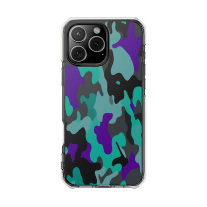 Camouflage Clear Magnetic Impact Phone Case — Teal & Purple Camo