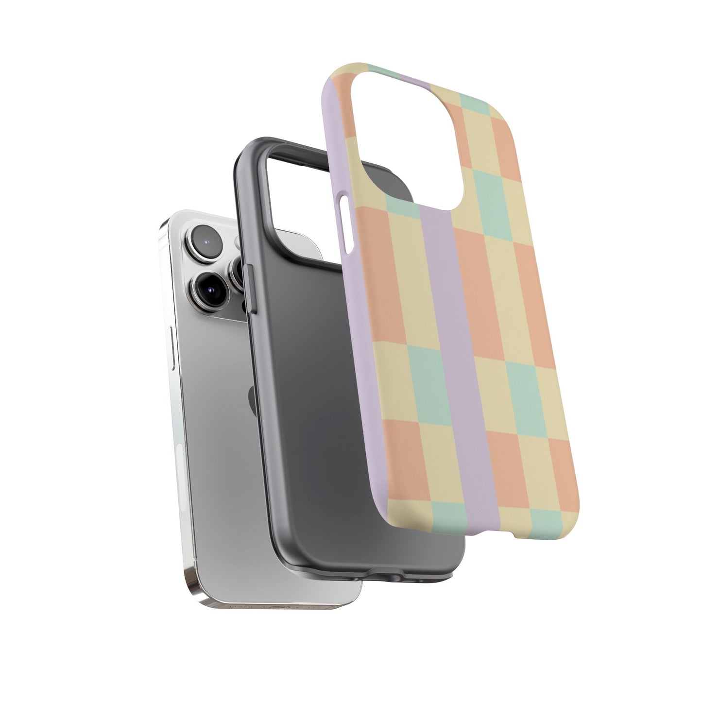 Pastel Checkered Phone Case — Retro Stripe Tough Case