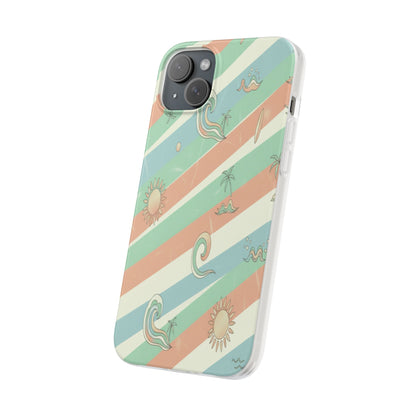 Beach Vibes Phone Case — Retro Pastel Surf & Palm Protective Flexi Case