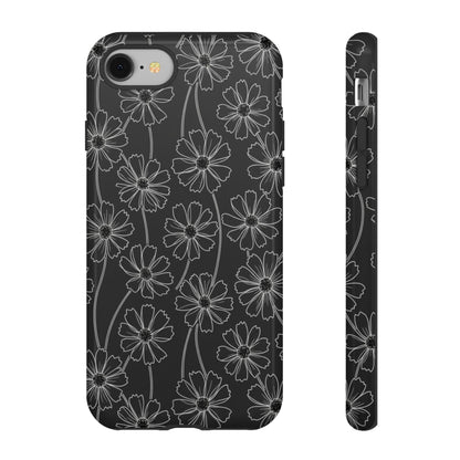 Floral Doodle Tough Phone Case — Black & Gray Daisy Pattern
