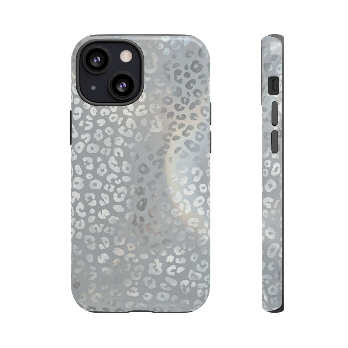 Grey Leopard Print Tough Phone Case — Durable Protective iPhone Cover