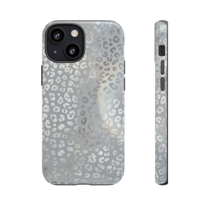 Grey Leopard Print Tough Phone Case — Durable Protective iPhone Cover
