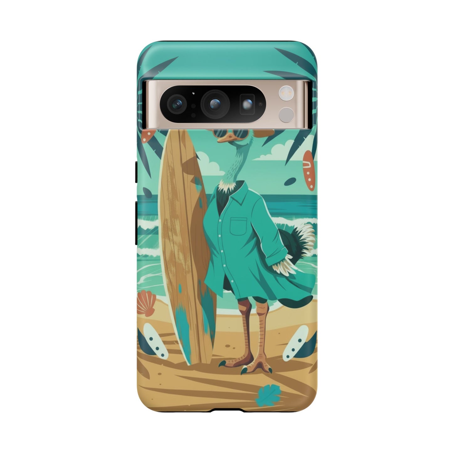 Phone Case — Retro Dressed Seagull Surfing Beach Illustration
