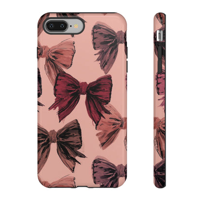 Bow Pattern Tough Phone Case — Pink Watercolor Bows Protective iPhone Cover
