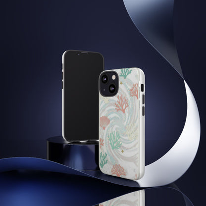 Seafoam Coral Tough Phone Case - Pastel Ocean Wave Design