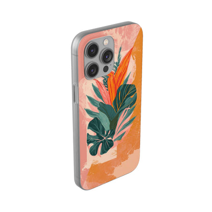 Tropical Botanical Phone Case — Pink & Orange Floral Flexi Case
