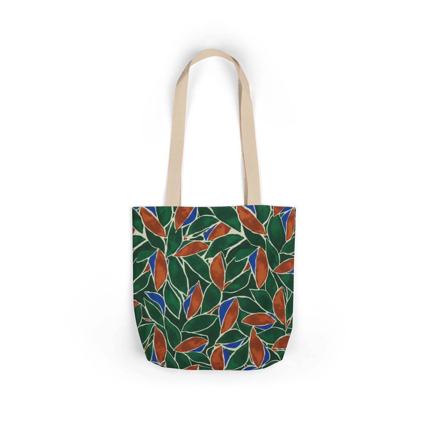Botanical Leaves Canvas Tote — Green & Rust Floral Pattern